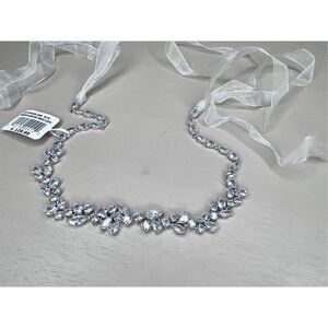 Cubic zirconia silver bridal belt or hair vine soft white organza ribbon new